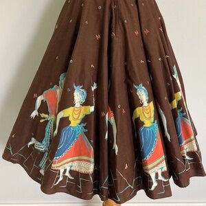 1950s Cotton Circle Skirt with Momba Print Border